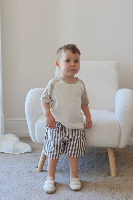 Brown Striped Cotton Shorts