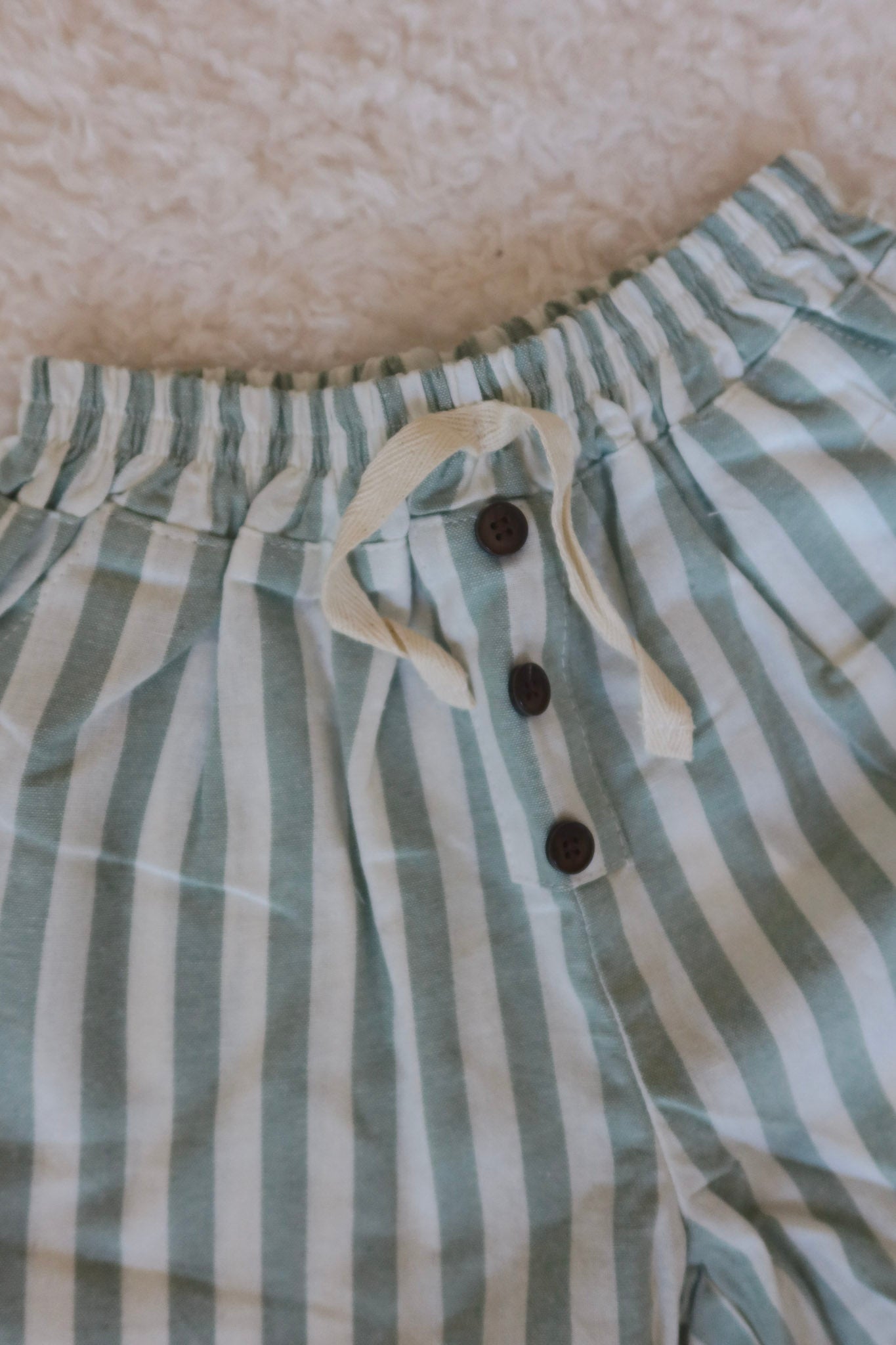 Green Striped Cotton Shorts