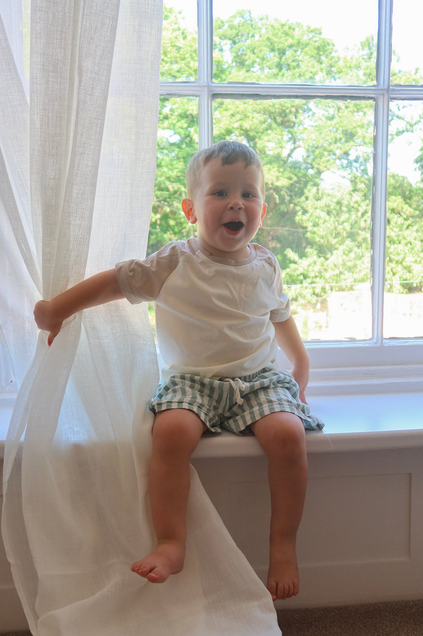 Green Striped Cotton Shorts