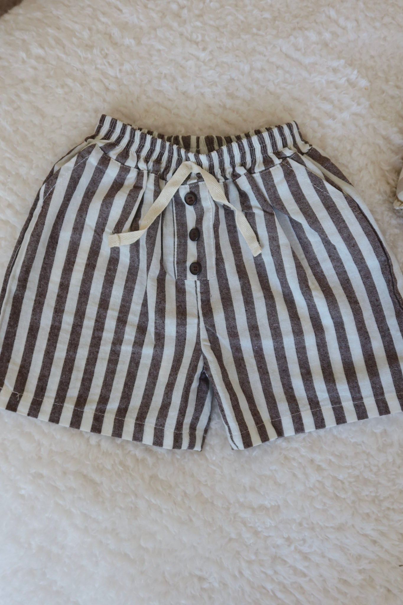Brown Striped Cotton Shorts