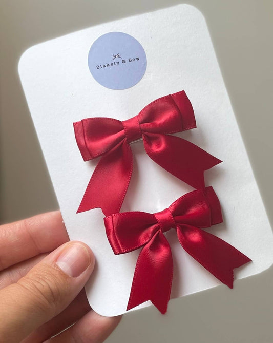 Red  - Satin pigtail bow sets